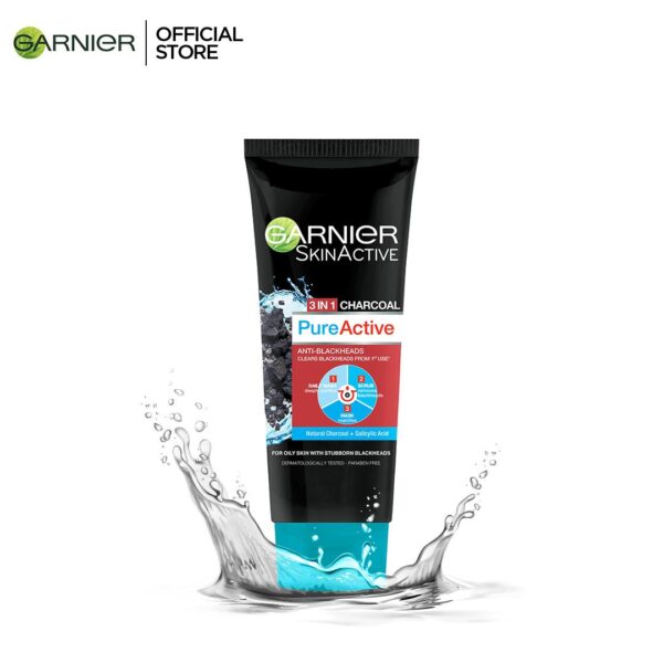 Garnier Pure Active 3 in 1 Charcoal Blackhead Face Wash Mask Scrub 100ml