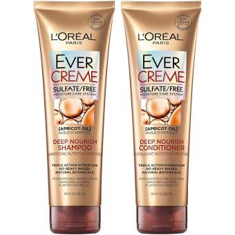 Loreal Ever Creme Sulfate Free Shampoo & Conditioner Kit, Nourishes + Moisturizes, With Apricot Oil, For Dry Hair, 2 Loreal Ever Creme Sulfate Free Shampoo & Conditioner Kit