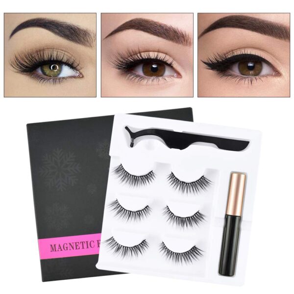 Magnetic Eyelashes Set With Tweezers , Eyelashes With Waterproof Magnetic Liquid Eyeliner