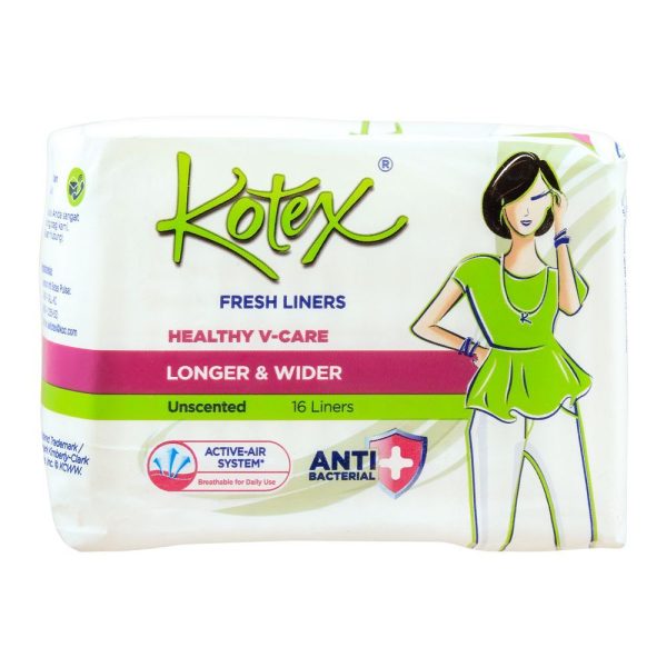 KOTEX FRESH LINERS HEALTHY V-CARE UNSCENTED LONGER & WIDER 16’S