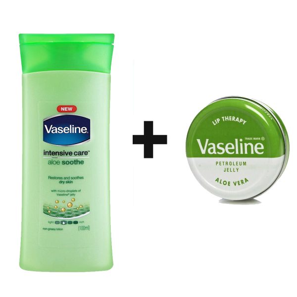Vaseline Body Lotion Intensive Care Aloe Soothe 100ML + Lip Therapy Aloe Vera 20G