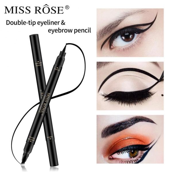 Makeup 62 MISS ROSE Double Head 4 Fork Eyebrow Pencil 2 in 1 Black