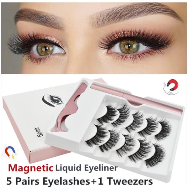 Makeup 47 5 in 1 Magnetic Eyelashes Set With Tweezers , With Free Lip Tint